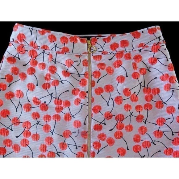 Metallic Red Cherry ALine Mini Short Skirt 30" Waist Sz 8 High Waist Front Zip - Picture 2 of 3
